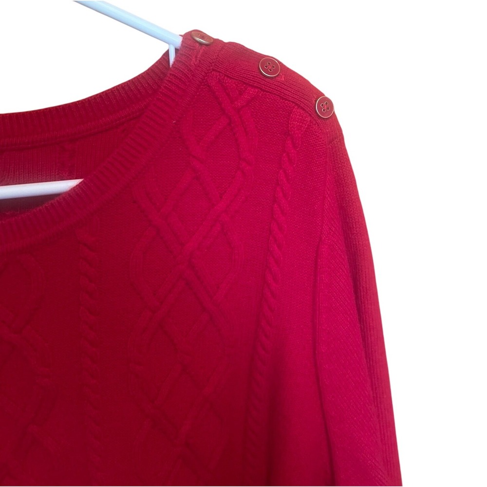 Talbots Woman Red Cable Knit Sweater Lambswool Blend Shoulder‎ Button Detail 2X - Picture 5 of 9